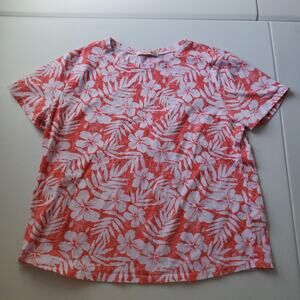 Fresh Produce Shirt Womens Large Pink Tropical Floral Short Sleeve Tee Hawaiian